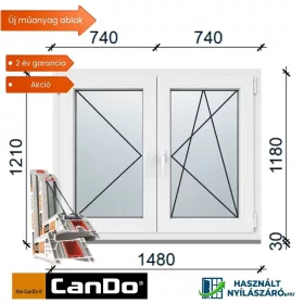 150x120 cm váltószárnyas bukó-nyíló műanyag ablak